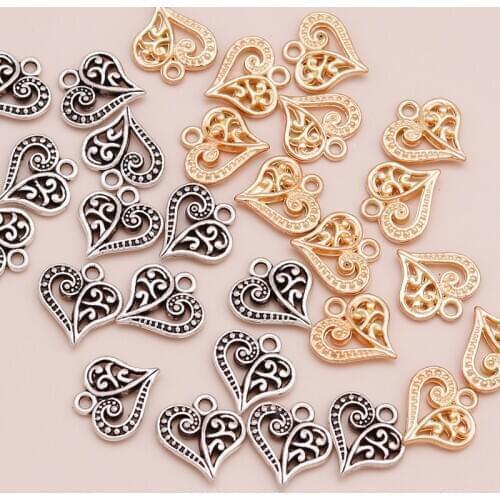 20pcs Charms Heart Pendants Jewelry Making Findings 15*15mm Hollow Leaves Love Diy Handmade Accessories