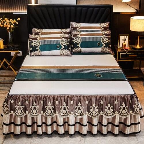 3 Pcs Linen Sheets Lace Mat Heighten Fitted Bed Sheet Summer Jacquard Weave Soft Silk Bed Sheet with Pillowcases For Home