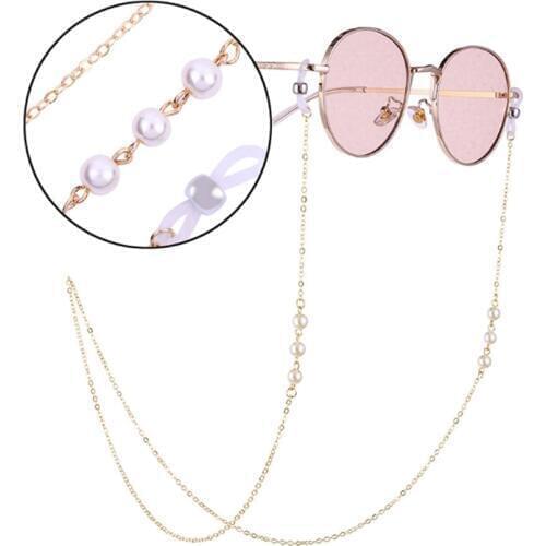 Luxury 70CM Stainless Steel Sunglasses Lanyard Strap Necklace Eyeglass White Pearl Chain Cord For Reading Women Gifts