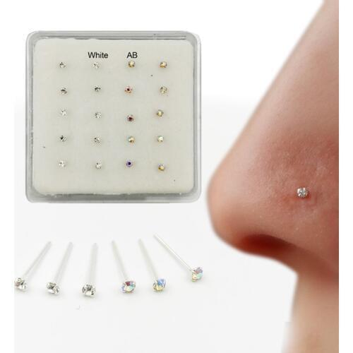 20pcs/pack 22G Nostril Piercings 2mm MIX color Crystal Nose Stud 925 sterling silver Nose Rings Nariz Piercing Jewelry