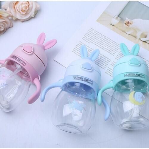 Baby Kid Children Straw Cup Cartoon Animal School Drinking Water Straw Bottle Straw Sippy Cup With Shoulder Strap 270ml