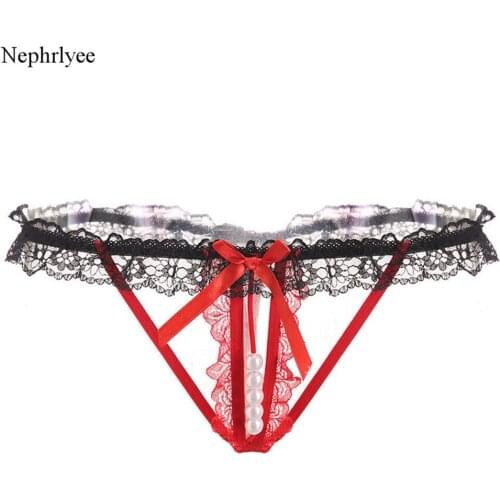 2021 Hot Sexy G-String Panties For Women Transparent Underwear Tempting Lace Thongs Crotchless Briefs Female Bow Lingerie P238