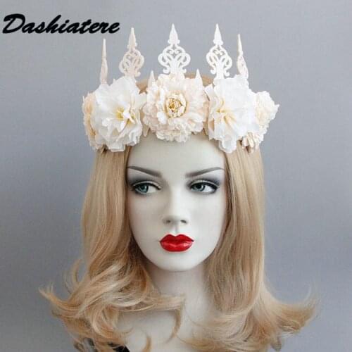 Ivory Flower Tiara Headband for Kids Adult Ceremony Gothic Lolita Hair Accessories Women Jewelry Princess Crown Birthday Party
