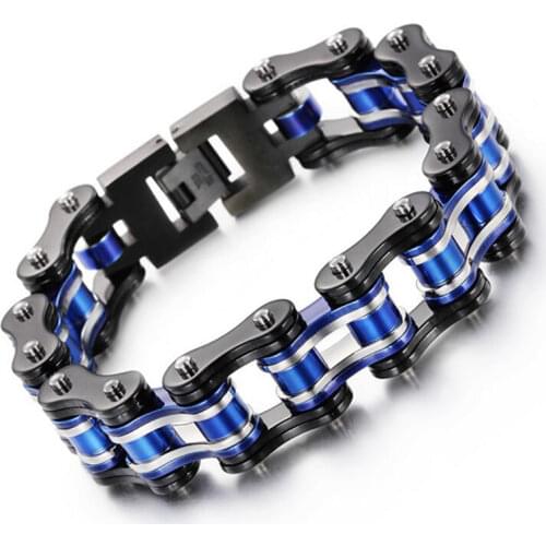 Punk Rock Blue Motorcycle Chain Bracelet Mens Women Hiphop Stainless Steel Biker Bicycle Bike Bracelets Bangles Jewelry Gift