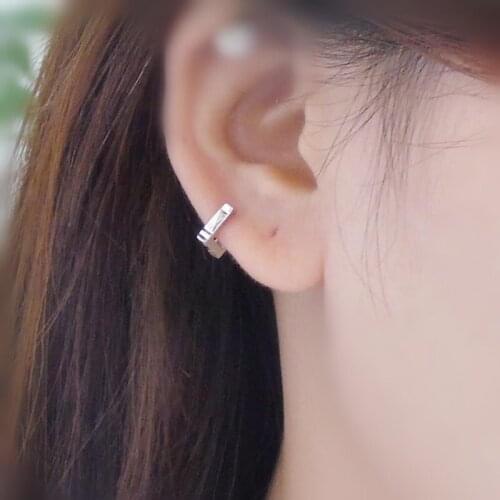 925 sterling silver earring personality vertical square ear ring cross ear buckle ear bone ring trend wild boy girl ear jewelry