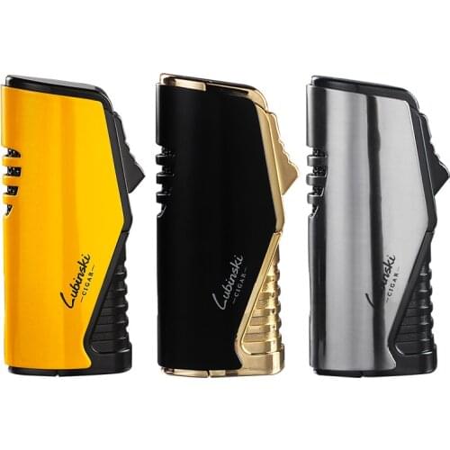 LUBINSKI Cigar Cigarette Tobacco Lighter 3 Torch Jet Flame Refillable With Punch Smoking Tool Accessories Portable