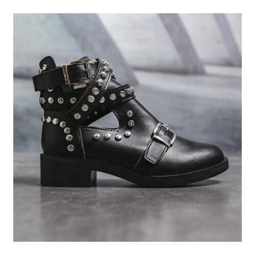 Boot Women Fashion Rivet Belt Buckle ankle boots for women Boot Student Casual Shoes Women 2020 Large Size Single Shoes