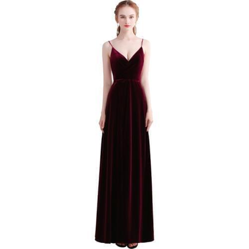 Beauty-Emily Wine Red Evening Dresses 2020 V Neck A-Line Sleeveless Cheap Evening Party Dress Floor-Length Prom Dresses