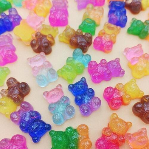 10 pieces/lot diy accessories Glitter gummy bear charms for jewelry making bulk resin kawaii candy charms for bracelets charms
