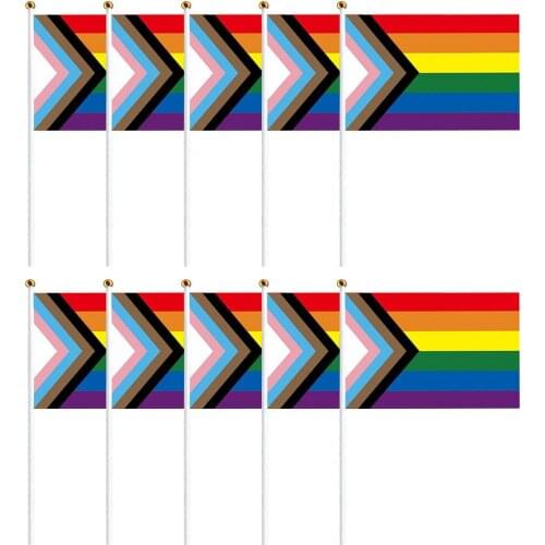 10Pcs Plastic Stick Rainbow Hand Flag Car Flags American Lesbian Gay Pride LGBT Flag Cheerleading Competition Products 14X21CM
