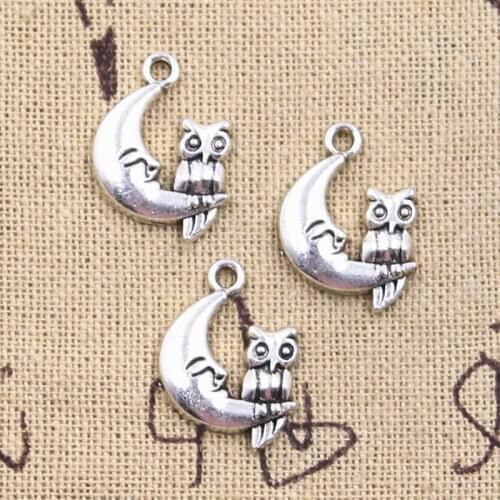 12pcs Charms moon owl 20x14mm Antique Silver Color Pendants Making DIY Handmade Tibetan Finding Jewelry