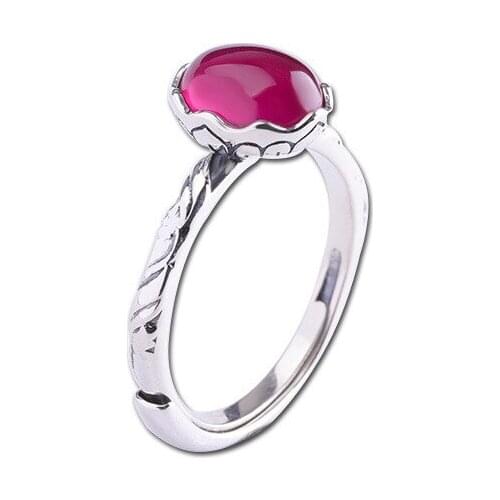 2019 Authentic 925 Sterling Adjustable Silver Ring Chalcedony Garnet Rings Fashion Silver Wedding Rings for Women Gift