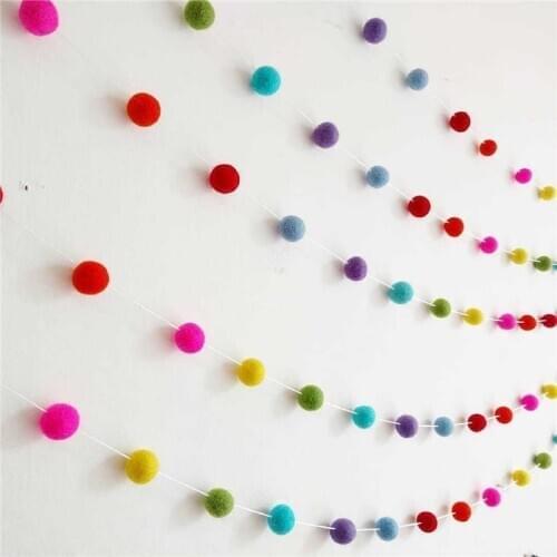 3.4Meter Colorful Pompom Pendant Garland Ins Nordic Style Wool Felt Ball String DIY Handmade Nursery Children Room Party Decor