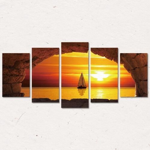 3D Seaside Sailing Yacht Painting Bedroom Living Room Background Sofa Wall Modern Home Decoration Frameless Five Pictures Inkjet