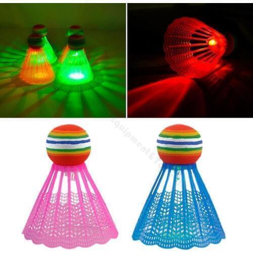 4pcs LED Lighting Badminton Birdies Glow in The Dark Night Nylon Shuttlecock Rainbow Ball Head for Outdoor Indoor Sports