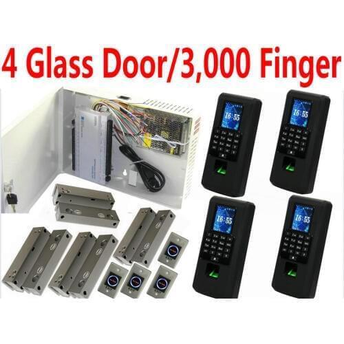 4 Glass Door 3,000 User Finger/Card Reader Double-Way Control Web Access controller Biometric Scanner kit Enter+Exit Control kit
