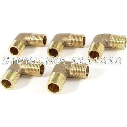 5pcs 90 Degree Elbow 1/4"PT Male to Male M/M Equal Brass Pipe Fitting Adapter