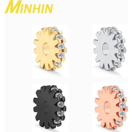 MINHIN 5Pcs Metal Copper Gold Color Round Gear Spacer Beads for Necklace Jewelry DIY Making MEN Necklaces Accessories