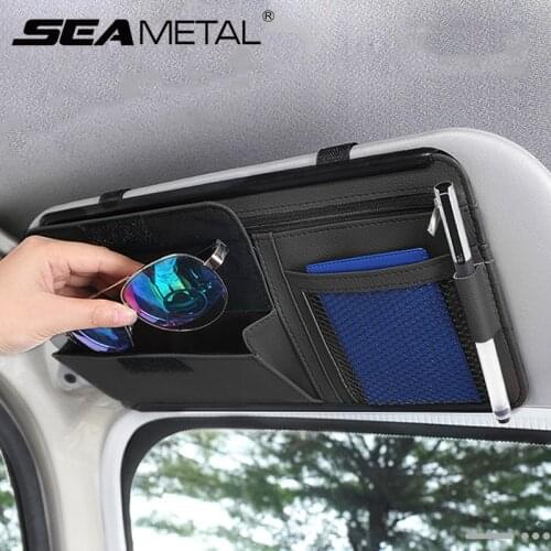 Auto Organizer Car Sun Visor Storage Bag Interior Luxury Ornament Car Goods Card Holder Sunshade Bag for Bill Pen Sunglass Keys