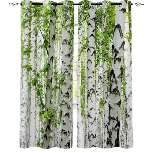 White Birch Green Blackout Curtains Bedroom Living Room Home Decoration for Children Girls Boys Gift
