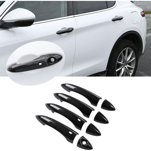 For Alfa Romeo Giulia Stelvio 2017 2018 2019 2020 2021 Car Door Handle Cover Decoration Stickers Interior Accessory Carbon Fiber