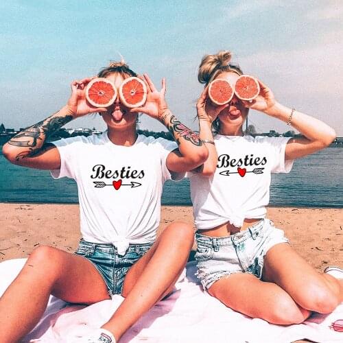 Best Friends T shirt Women T-shirt Summer Short Sleeve Sister Bestie T Shirt Women Tshirt Top White Casual Girls Tee Shirt 1PC