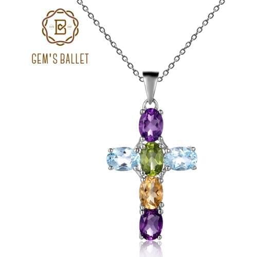 GEMS BALLET 925 Sterling Silver Cross Necklace For Women Natural Amethyst Topaz Gemstone Pendant Necklace Fine Jewelry 2021 NEW