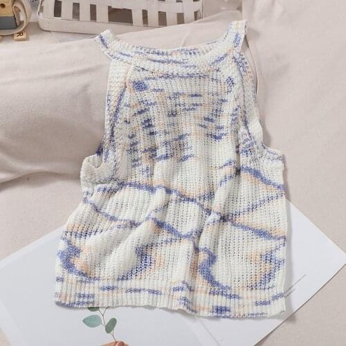 Heliar Women Rainbow Knitted Crop Tops Female Summer Crop Tank Tops VintageRound Neck Colorful Camis Women Tank Tops Summer