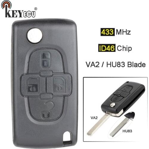 KEYECU ASK 433 ID46/ PCF7941 Chip CE0523 Replacement Remote Key Fob 4 Button HU83 / VA2 Blade for Peugeot 1007, for Citroen C8