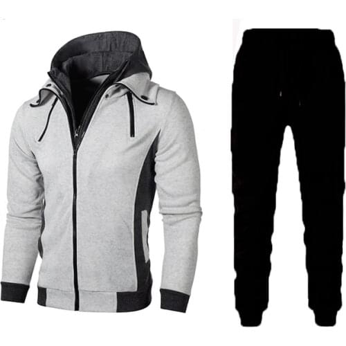 Running Set Fashion Patchwork Male Sport Suit Mens Sportswear Zipper Hoodies+Pantss Set Autumn Breathable Casual Sweatshirts