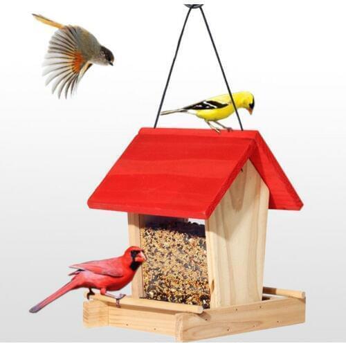 Bird Feeder Wooden Hanging Bird Food Container Rainproof Balcony Villa Bird Food Box House Bird Feeder Garden Decor mx10111702
