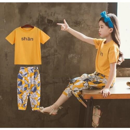 Summer Girl Clothing Sets Short Sleeve Printing 2020 Girl Clothes Suits Tops Shirts +Pants 2 Pcs for Teenagers Kid Clothing Suit