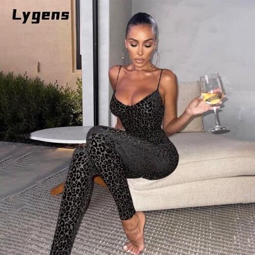 Lygens 2021 Autumn Sleeveless Black Leopard See Through Fitness Jumpsuit Bodycon Skinny Sexy Streetwear Club Clothes Y2K