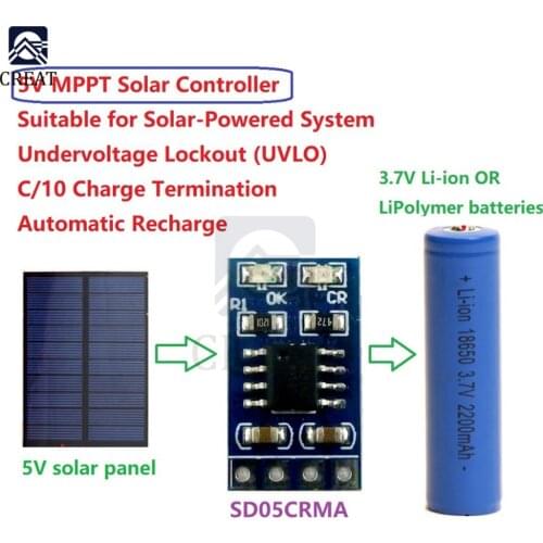 MPPT Solar Controller 3.7V 4.2V 18650 Lithium Battery Charging 1A Charger Module With Pin SD05CRMA