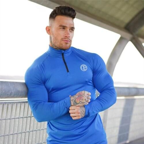 Mens compression running T-shirt fitness tights long-sleeved sports t-shirt training jogging shirt gym sportswear quick-drying