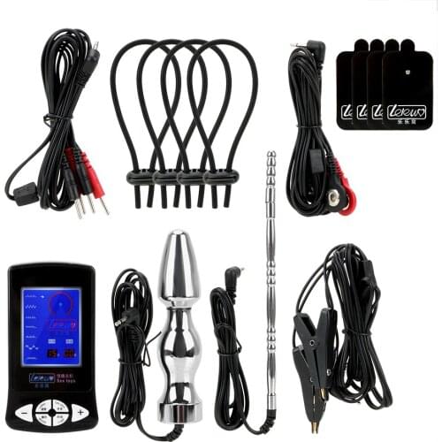Medical Themed Toys Cock Rings Electric Shock Stimulate Set Massage Pad Nipple Clamps Anal Plug Penis Plug