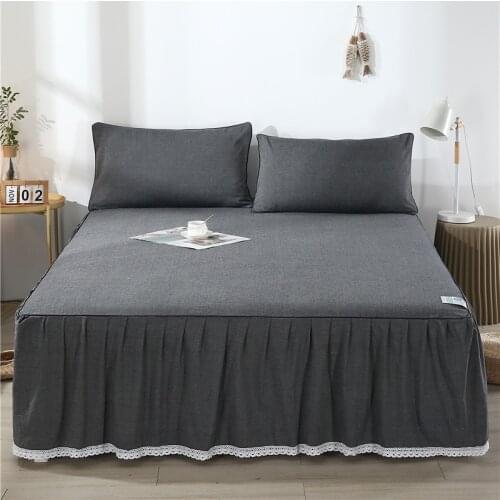 Minimalist Style Japanese Washed Cotton Solid Color Bed Skirt Bedspread Cover Spread Covers With Skirts Bedcover Custom Size
