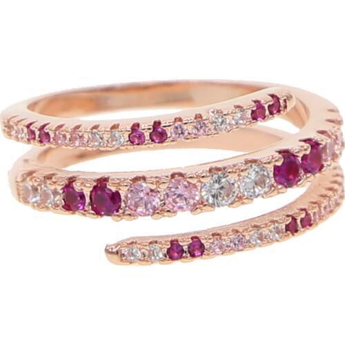 Wholesale factory finger ring jewelry with red pink colorful cz multi band snake rings for women lady wedding ring gift