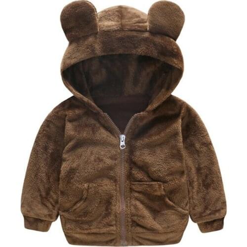 2021 Autumn Boys and Girls Toddler Coat Korean Brown Casual Zipper Hooded Lamb Hair Jacket Baby Boy Clothing Winter Sweater Coat