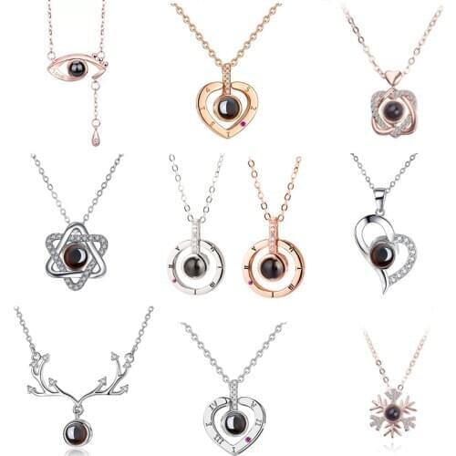 Rose Gold 100 Languages I Love You Projection Pendant Necklace for women Jewelry Love Memory Wedding Necklace Valentines Day