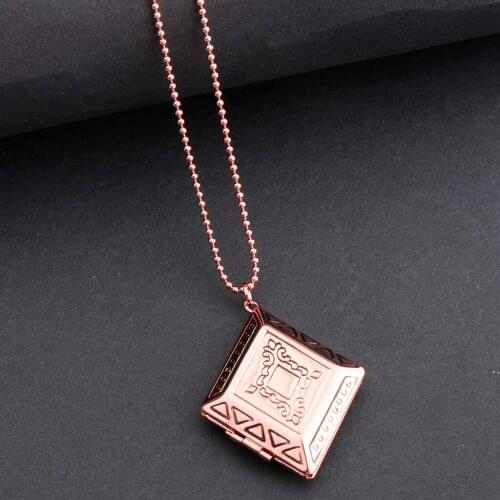 Phenovo-Brass Openable Photo Lockets Phase Box Pendant Necklace Memorial
