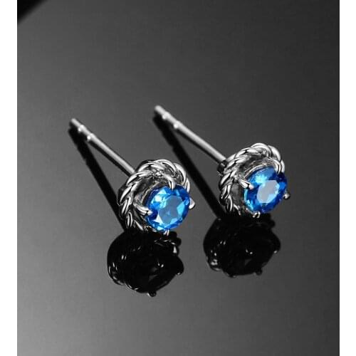Luxury 925 Silver Gemstone Earrings For Woman Ruby Sapphire Emerald Zircon Flower Female Earring Small Round Jewelry Accessories