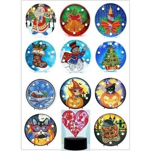 Christmas Night Light DIY LED Special Shaped Diamond Painting Light Santa Claus Snowman Needlework Embroidery Home Lamp Bedroom