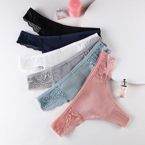 6pcs Sexy Cotton Thongs For Woman Underwear Lady Lace T-back For Woman Panties Female Thongs Lingerie Woman Intimates BANNIROU