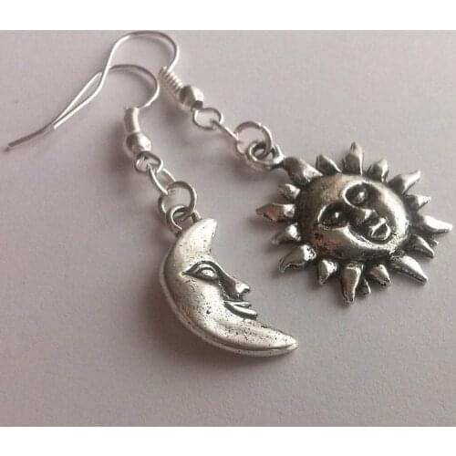 Handmade Asymmetrical Earrings,Sun and Moon Earrings,Dangling Mismatched Earrings,Celestial Jewellery,Sun&Moon Jewelry,Boho Gift