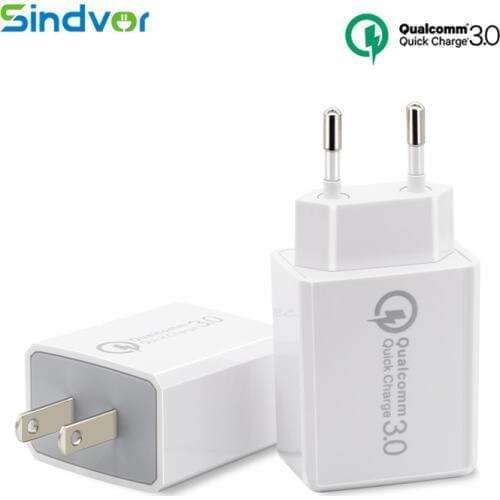 Sindvor Quick Charge 3.0 QC 3.0 Dual USB Charger Adapter EU US Plug Travel Wall Mobile Phone Charger for iPhone Samsung Xiaomi