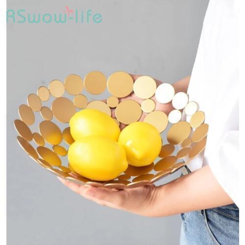 Modern European Luxury Living Room Metal Storage Basket Creative Home Large Fruit Bowl Fruit Basket Home Decoration Baskets