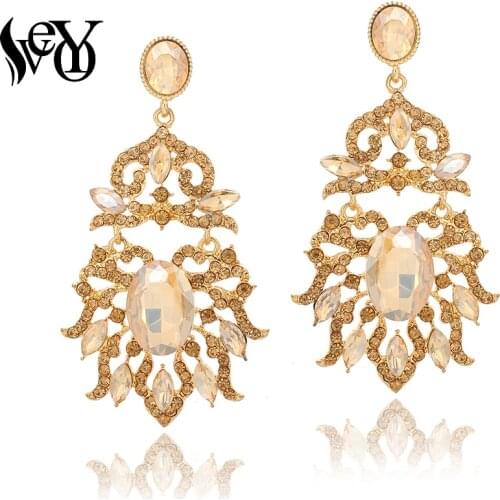 VEYO Geometry Vintage Hollow out Rhinestone Crystal Drop Earrings for Women Fashion Jewelry Gift