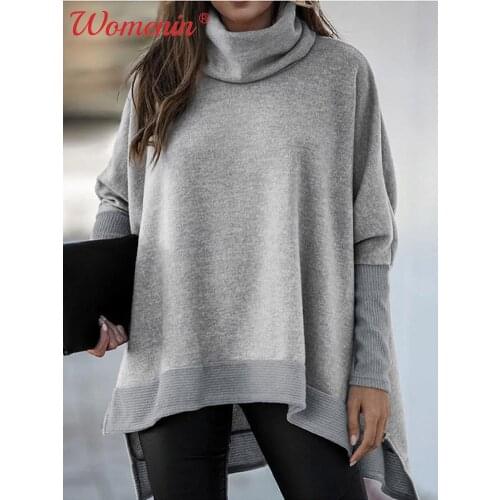 Batwing Sleeve Sweater Women Long Sleeve Turtleneck Side Split Loose Casual Top Woman 2021 Autumn Winter Fashion Ladies Pullover