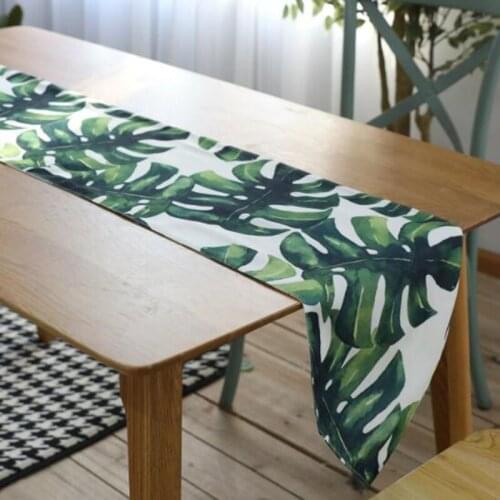 Nordic Style Waterproof Table Runner Green Plant Pattern Table Cloth Table Flag Cotton Runner for Party Home Decor